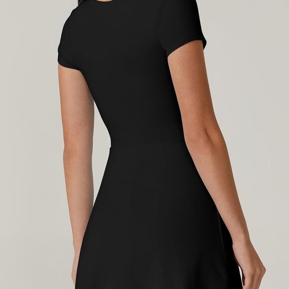 Womens Square Neck Tennis Dress Short Sleeve Built in Shorts Golf Athletic Dress - Picture 2 of 6